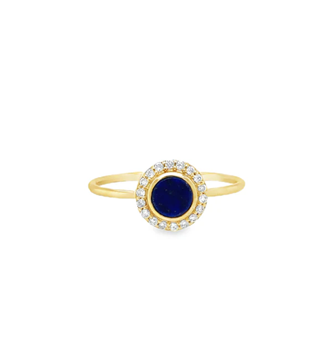14KT YELLOW GOLD LAPIS RING WITH DIAMONDS