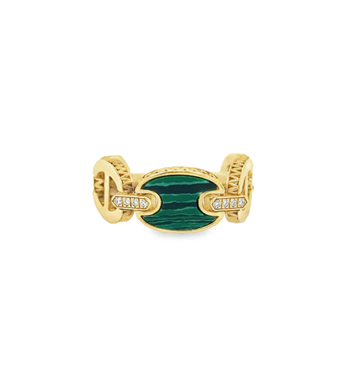 14KT YELLOW GOLD MALACHITE AND DIAMONDS RING