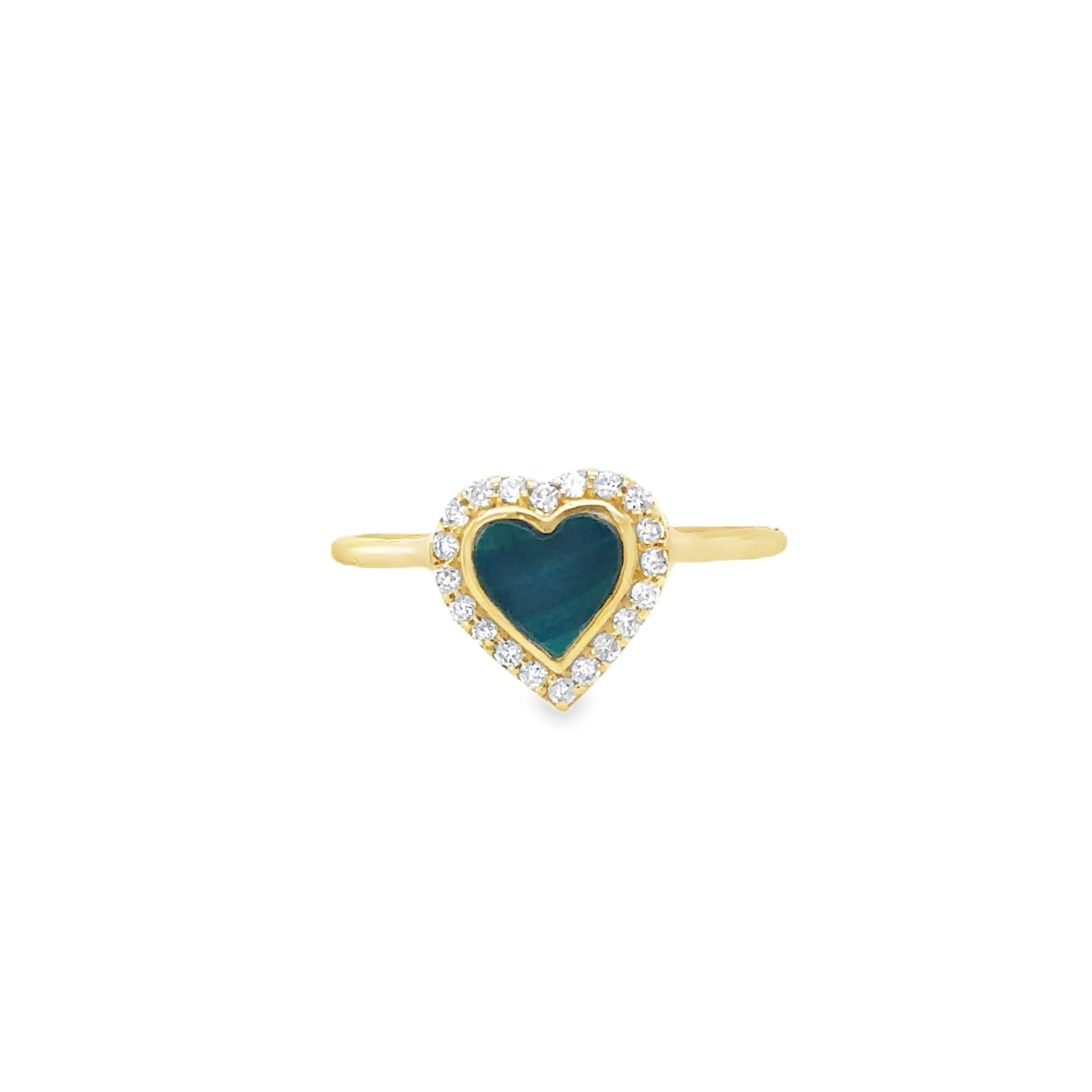 14KT YELLOW GOLD MALACHITE HEART RING WITH DIAMONDS