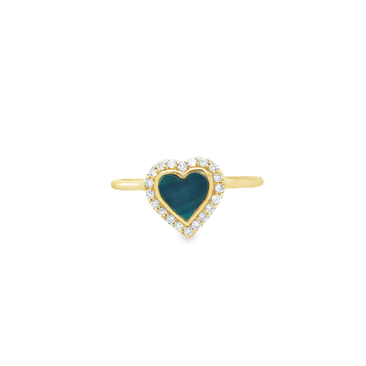 14KT YELLOW GOLD MALACHITE HEART RING WITH DIAMONDS