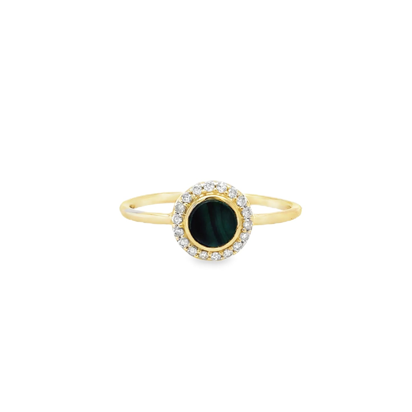 14KT YELLOW GOLD MALACHITE RING WITH DIAMONDS