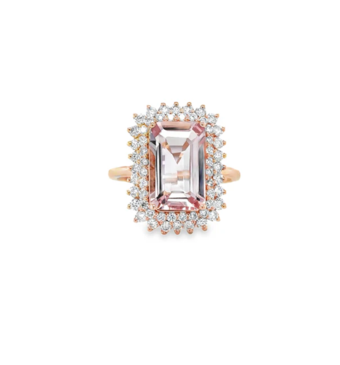 14KT YELLOW GOLD MORGANITE AND DIAMONDS RING