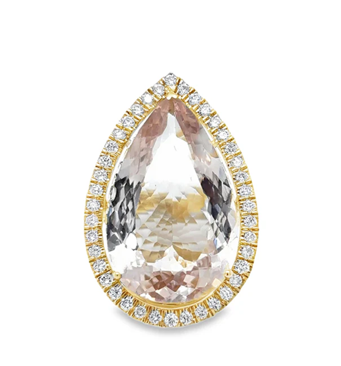 14KT YELLOW GOLD MORGANITE AND DIAMONDS RING