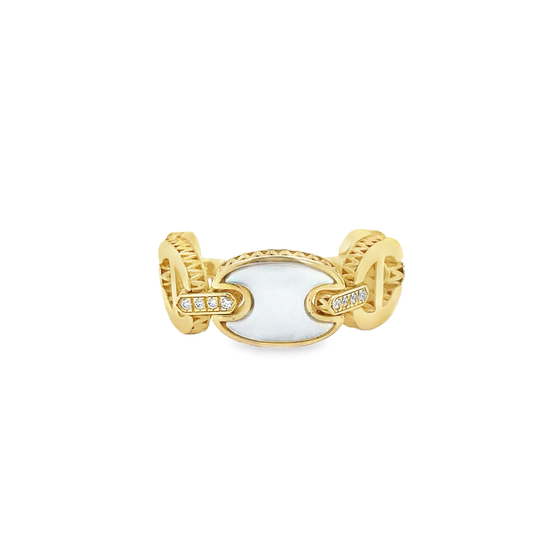 14KT YELLOW GOLD MOTHER OF PEARL AND DIAMONDS RING