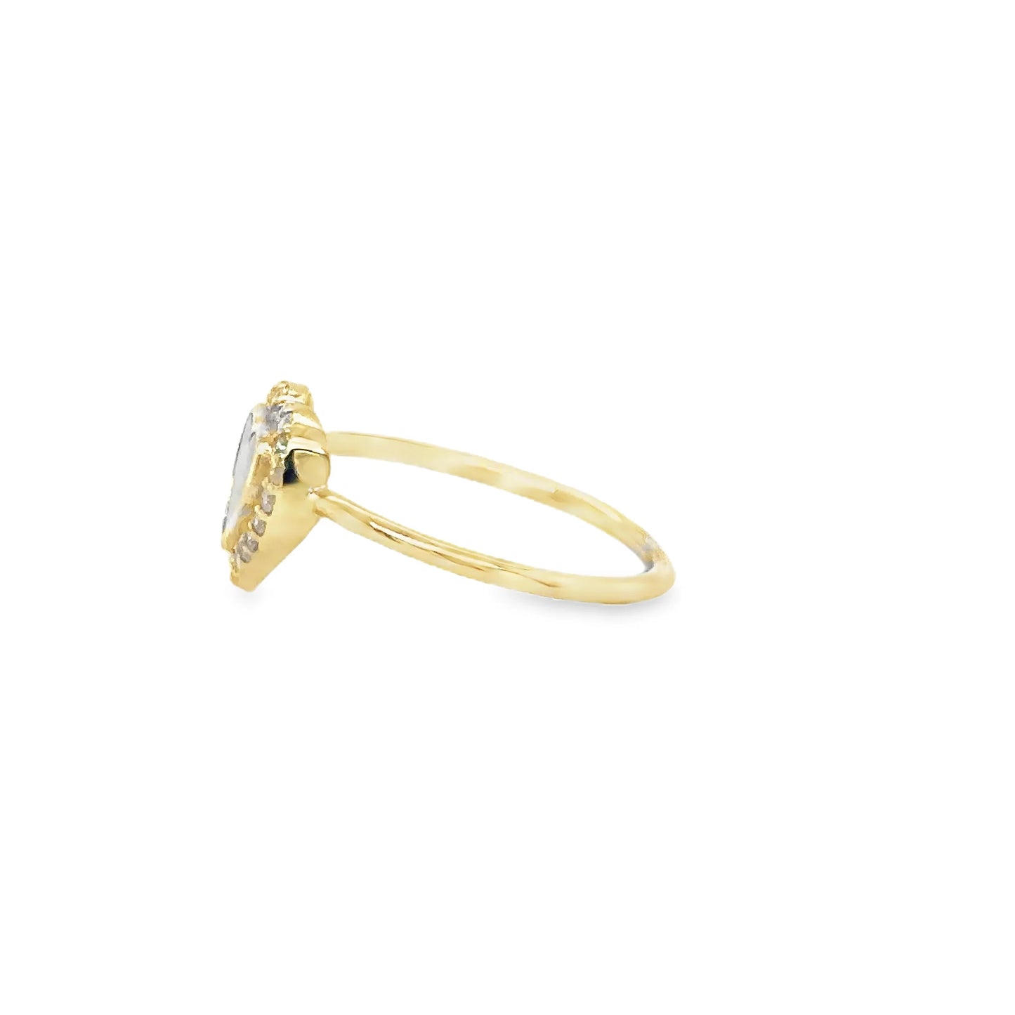 14KT YELLOW GOLD MOTHER OF PEARL HEART RING WITH DIAMONDS
