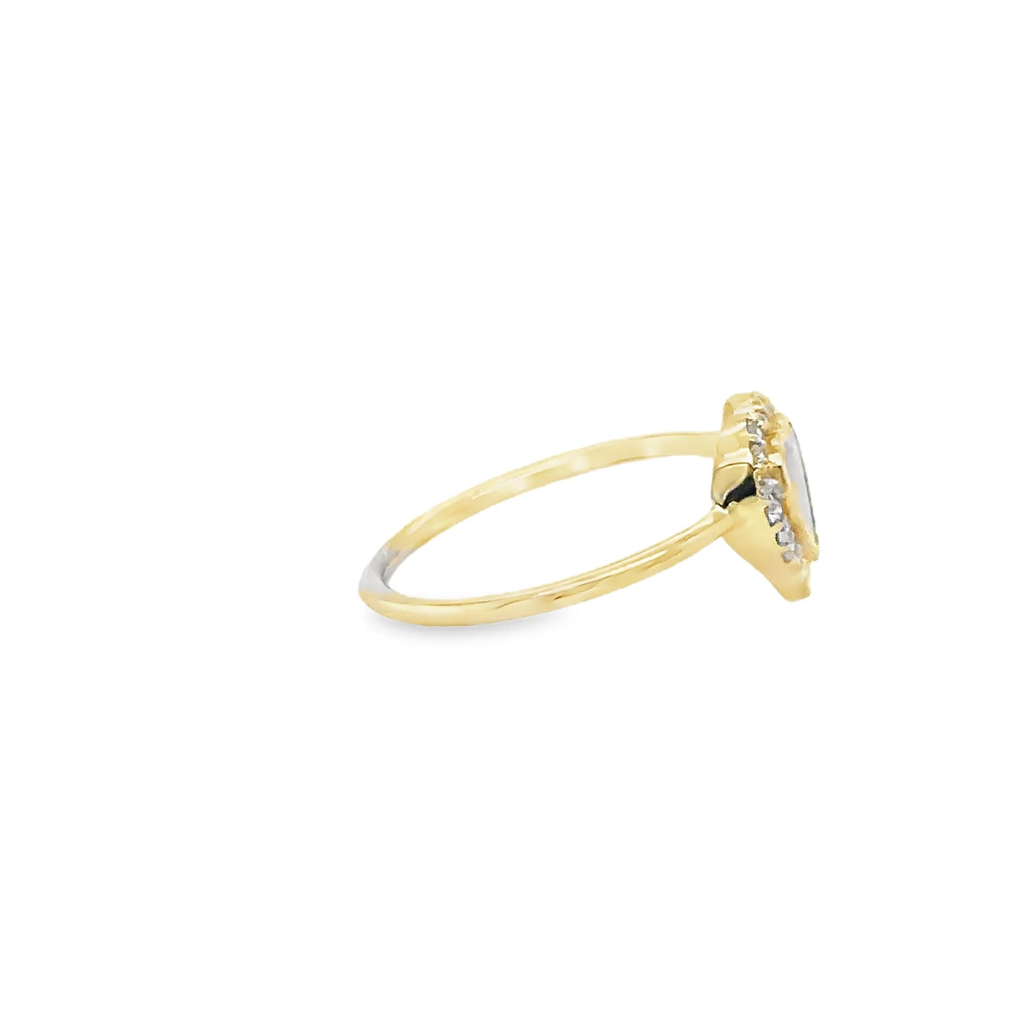 14KT YELLOW GOLD MOTHER OF PEARL HEART RING WITH DIAMONDS