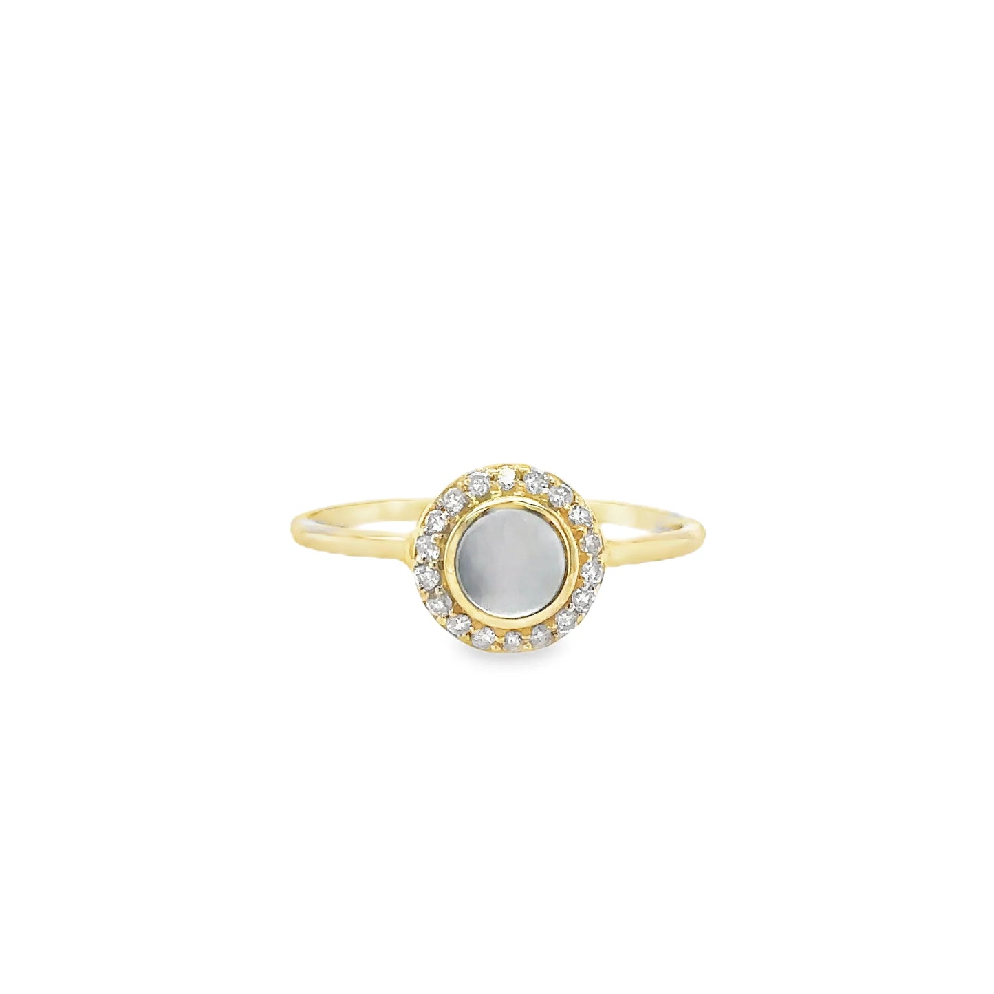 14KT YELLOW GOLD MOTHER OF PEARL RING WITH DIAMONDS