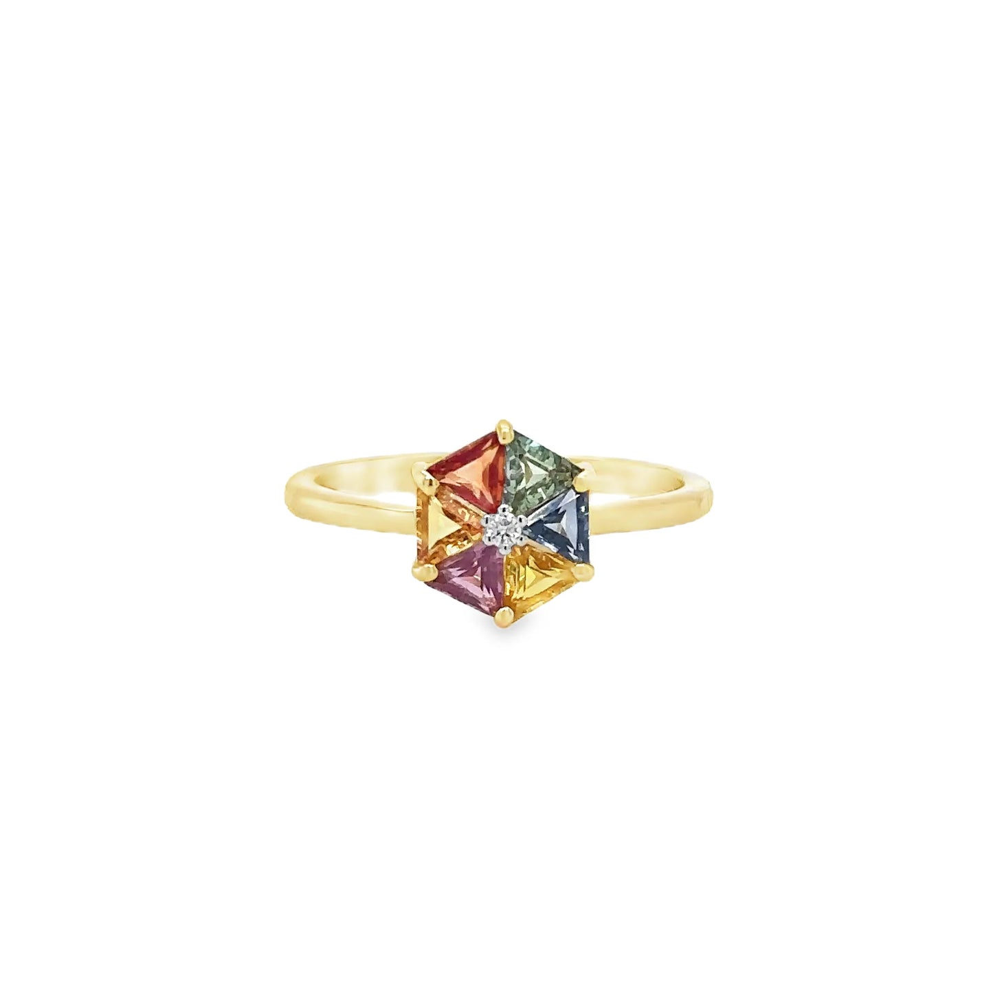 14KT YELLOW GOLD MULTI SAPPHIRE AND DIAMOND RING