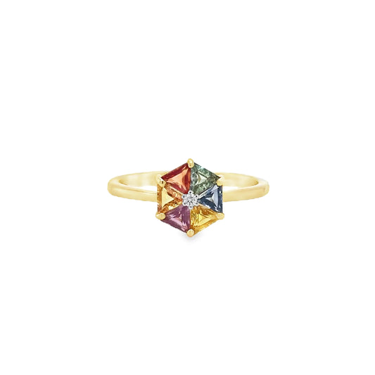 14KT YELLOW GOLD MULTI SAPPHIRE AND DIAMOND RING