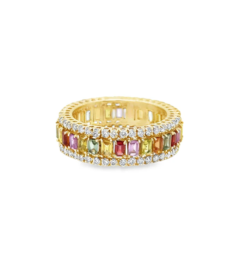 14KT YELLOW GOLD MULTI SAPPHIRE AND DIAMONDS RING