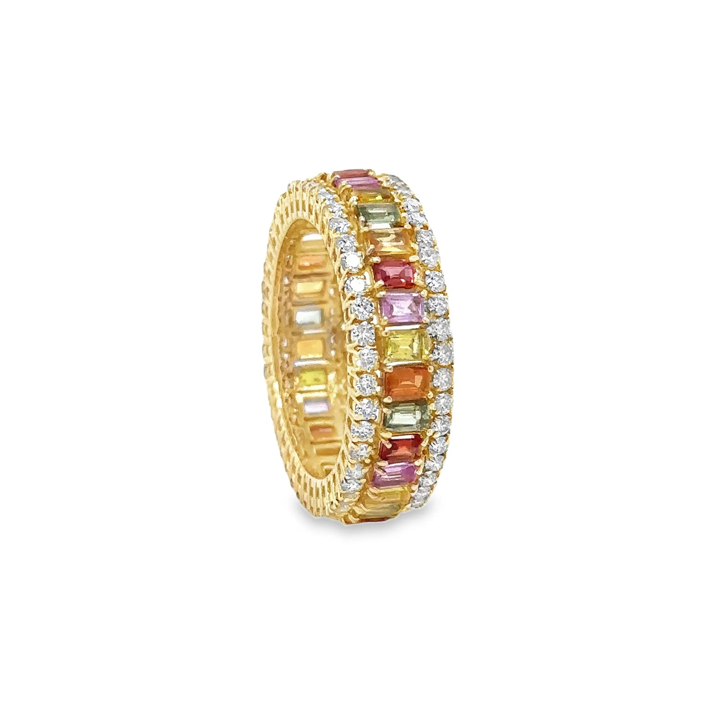 14KT YELLOW GOLD MULTI SAPPHIRE AND DIAMONDS RING