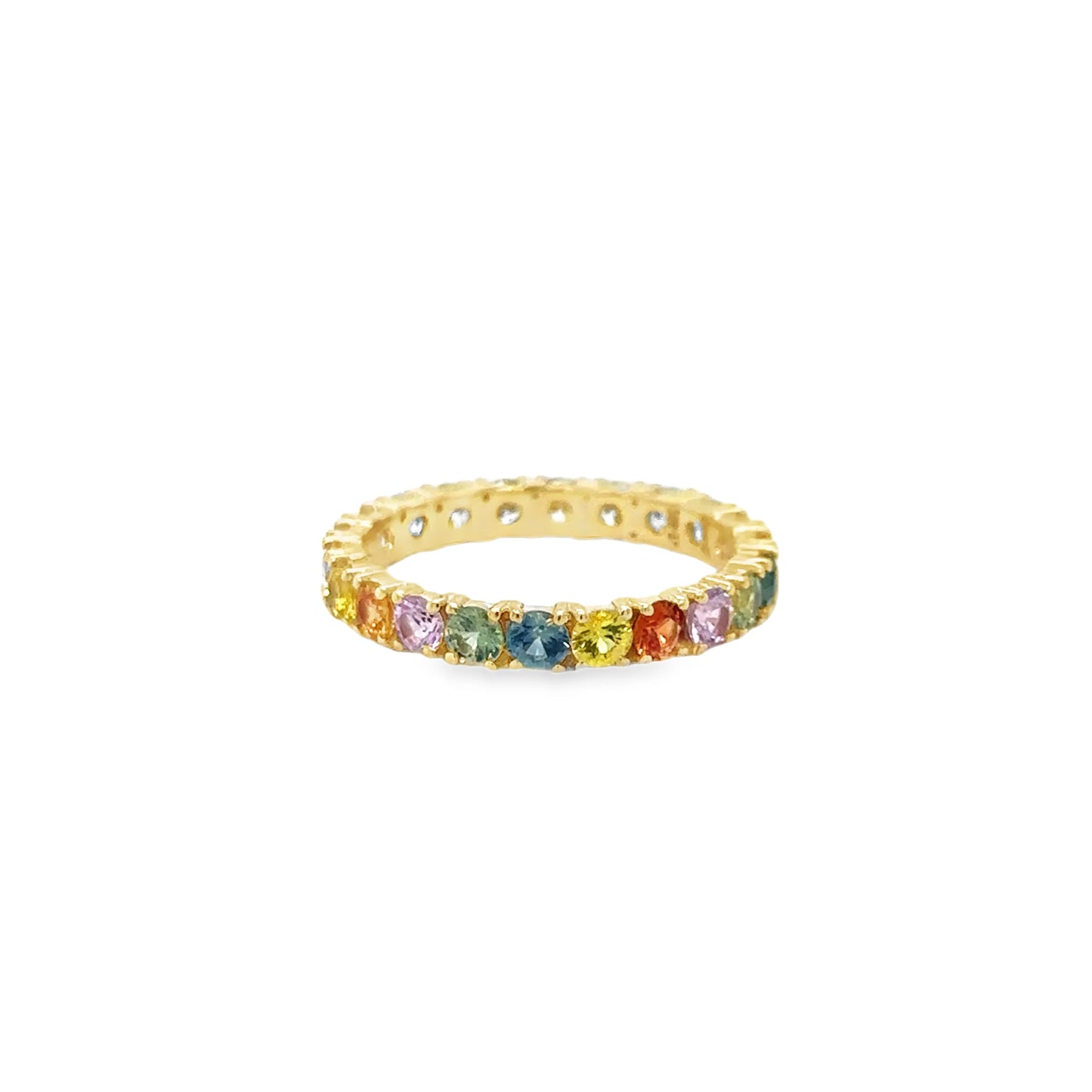 14KT YELLOW GOLD MULTI SAPPHIRE AND DIAMONDS RING