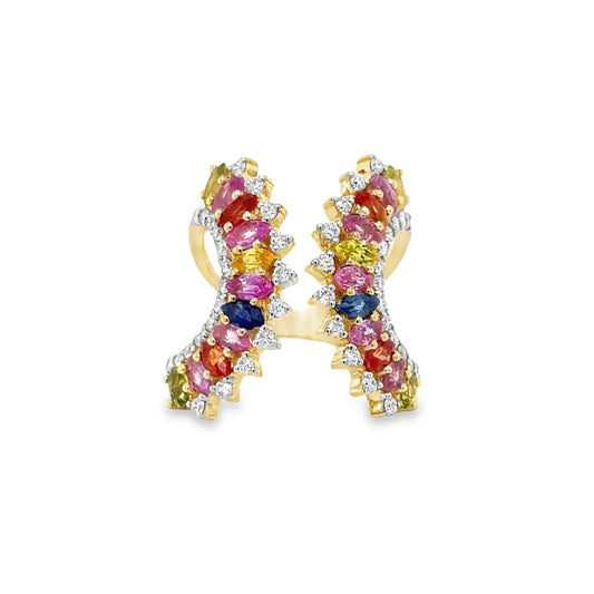 14KT YELLOW GOLD MULTI SAPPHIRE AND DIAMONDS RING
