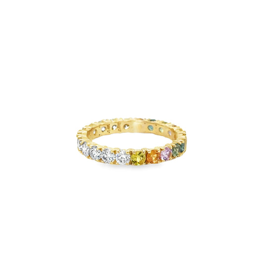 14KT YELLOW GOLD MULTI SAPPHIRE AND DIAMONDS RING