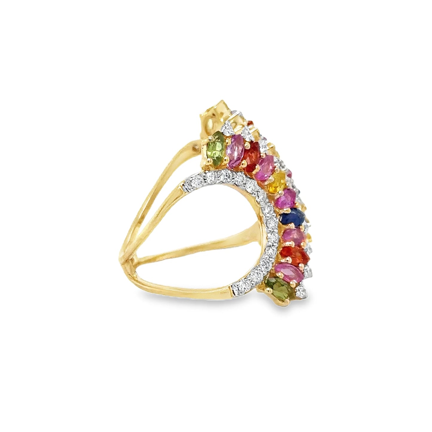 14KT YELLOW GOLD MULTI SAPPHIRE AND DIAMONDS RING