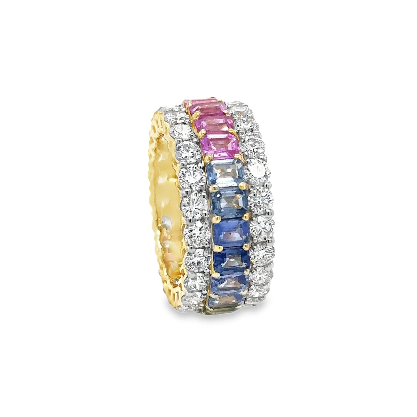14KT YELLOW GOLD MULTI SAPPHIRE AND DIAMONDS RING