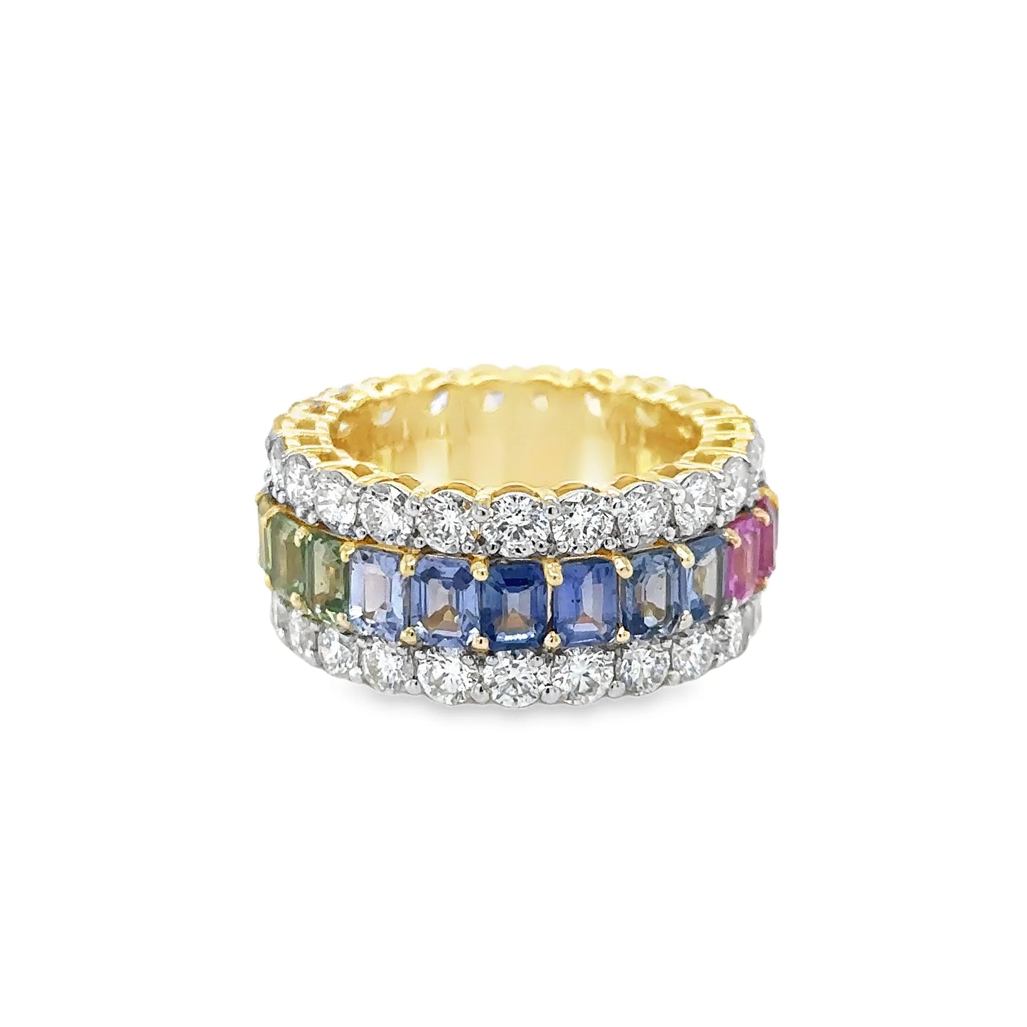 14KT YELLOW GOLD MULTI SAPPHIRE AND DIAMONDS RING