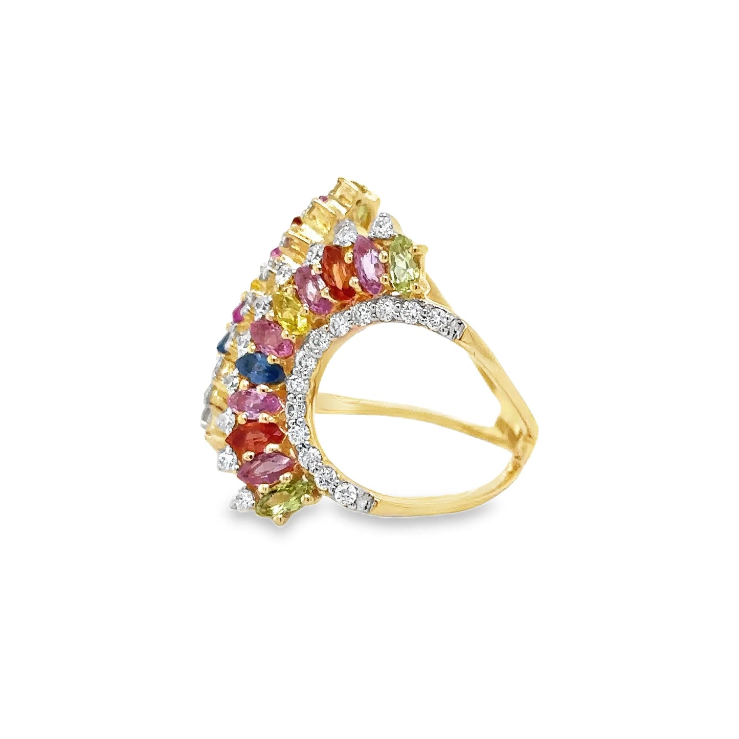 14KT YELLOW GOLD MULTI SAPPHIRE AND DIAMONDS RING