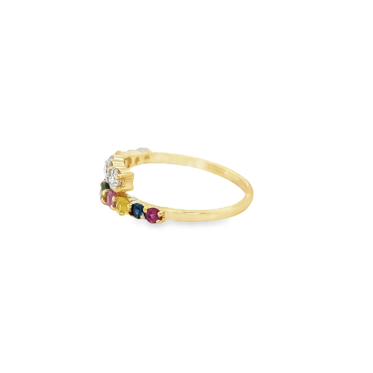 14KT YELLOW GOLD MULTI SAPPHIRE AND DIAMONDS RING