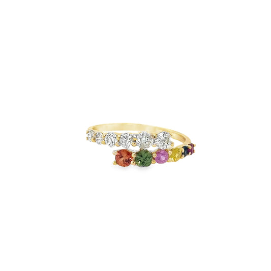 14KT YELLOW GOLD MULTI SAPPHIRE AND DIAMONDS RING