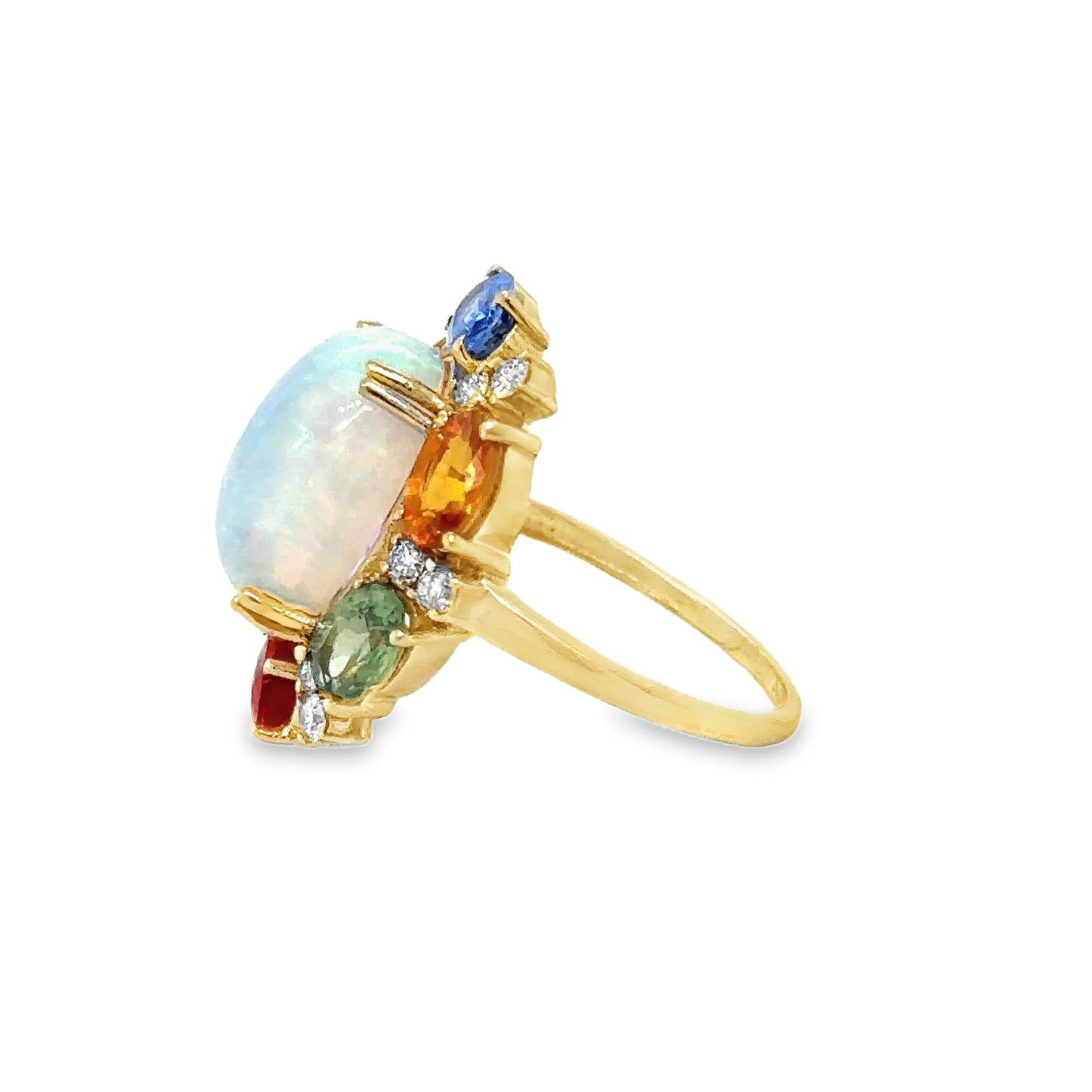 14KT YELLOW GOLD MULTI SAPPHIRE, OPAL AND DIAMOND RING