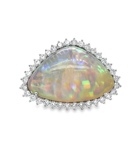 14KT YELLOW GOLD OPAL AND DIAMOND RING