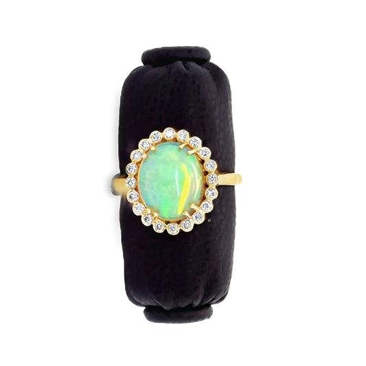 14KT YELLOW GOLD OPAL AND DIAMOND RING