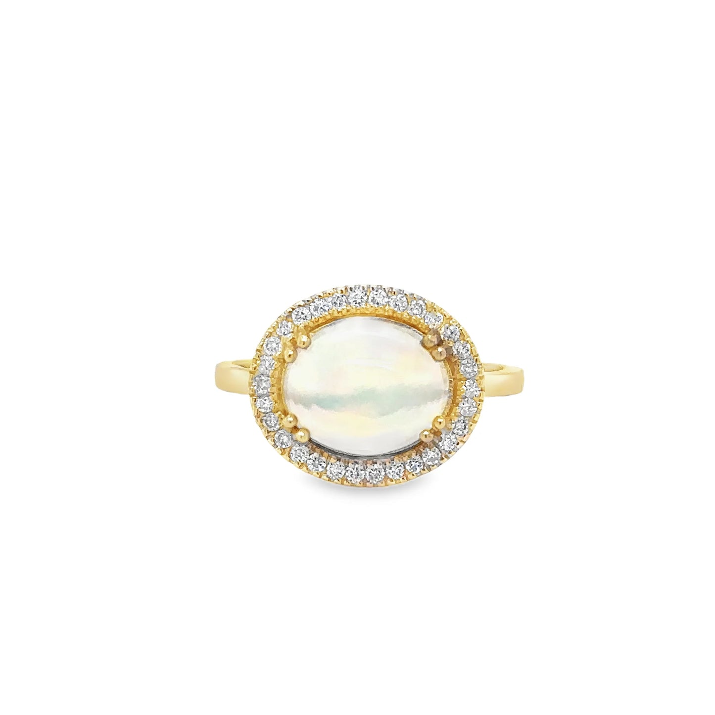 14KT YELLOW GOLD OPAL AND DIAMOND RING