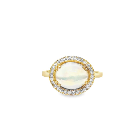 14KT YELLOW GOLD OPAL AND DIAMOND RING