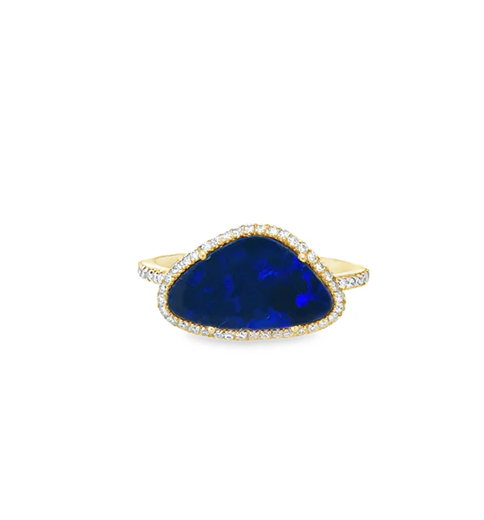 14KT YELLOW GOLD OPAL AND DIAMOND RING