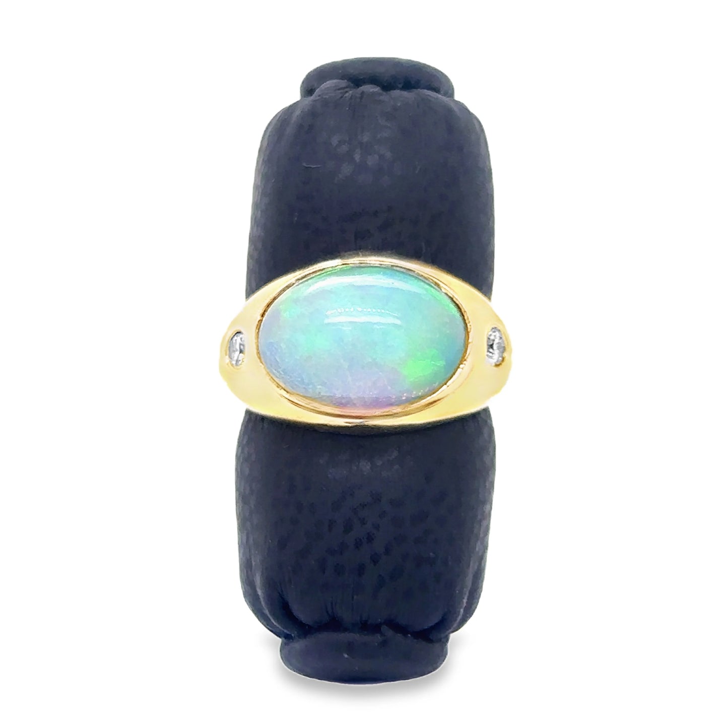 14KT YELLOW GOLD OPAL AND DIAMOND RING