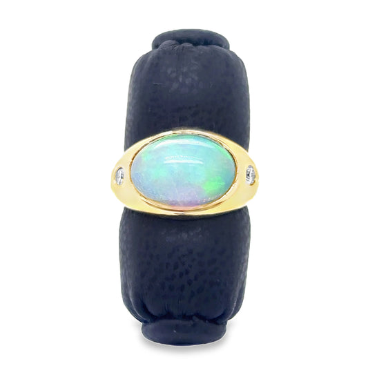 14KT YELLOW GOLD OPAL AND DIAMOND RING