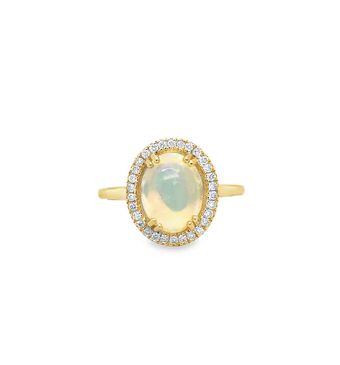 14KT YELLOW GOLD OPAL AND DIAMOND RING