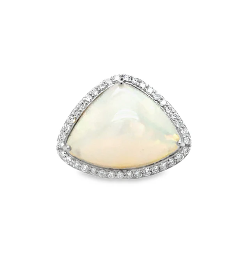 14KT YELLOW GOLD OPAL AND DIAMOND RING