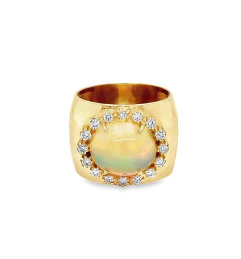 14KT YELLOW GOLD OPAL AND DIAMONDS RING