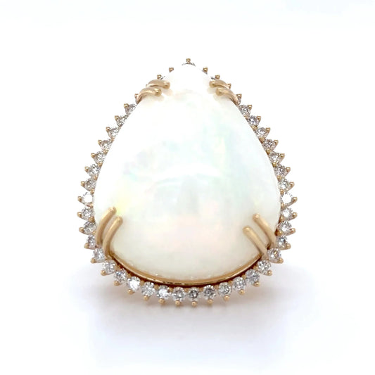 14KT YELLOW GOLD OPAL AND DIAMONDS RING