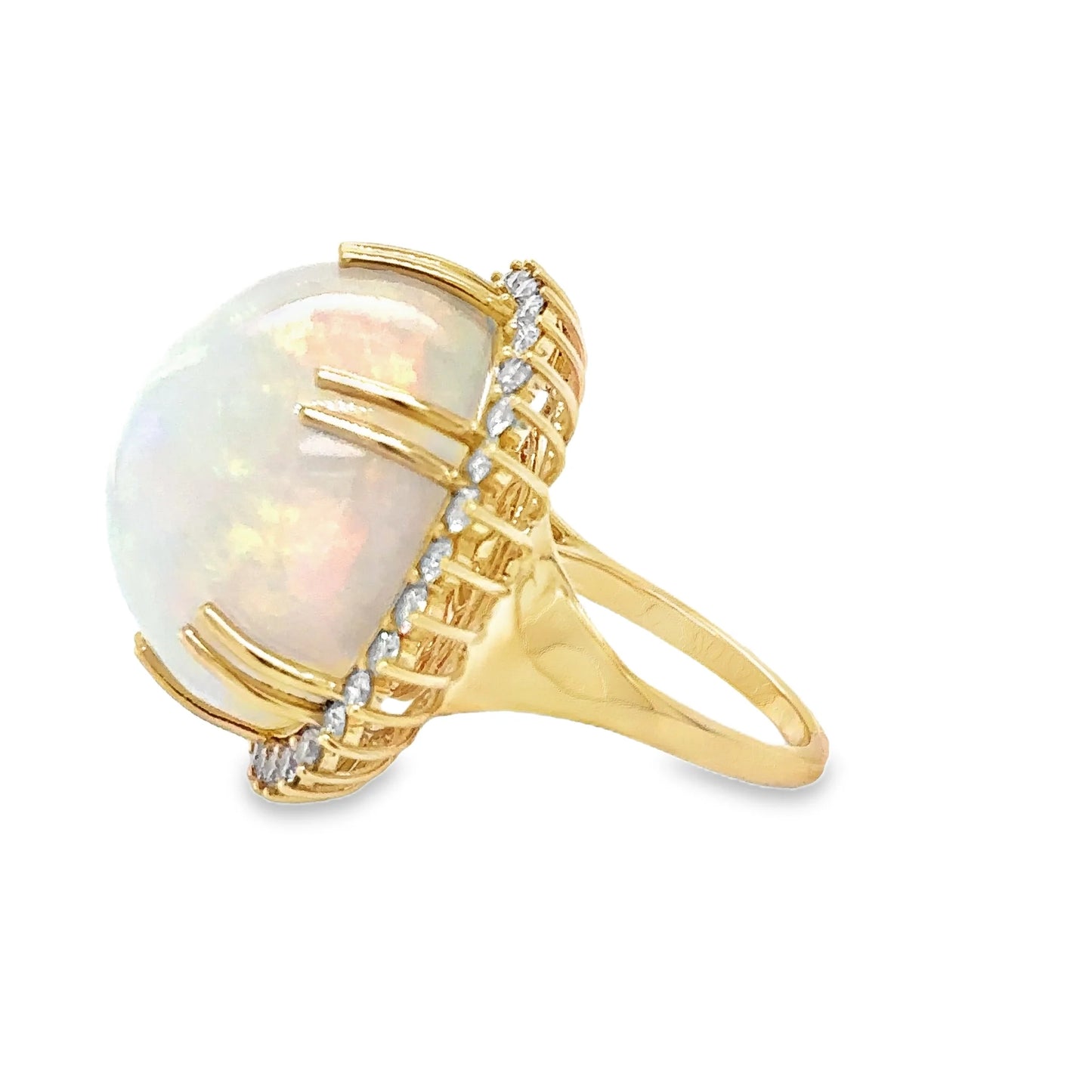 14KT YELLOW GOLD OPAL AND DIAMONDS RING