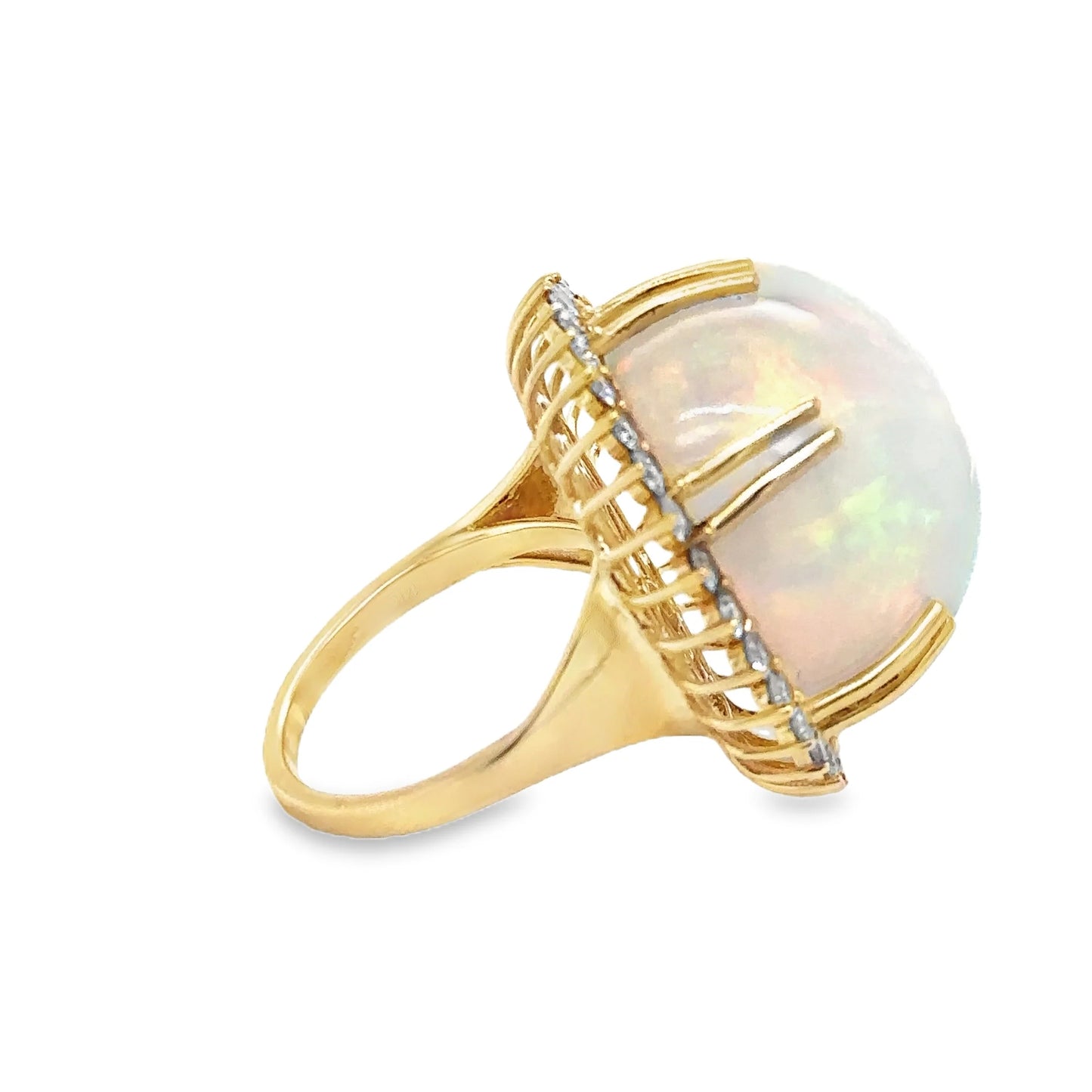 14KT YELLOW GOLD OPAL AND DIAMONDS RING