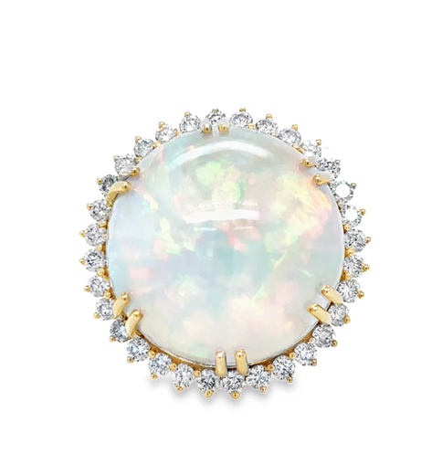 14KT YELLOW GOLD OPAL AND DIAMONDS RING