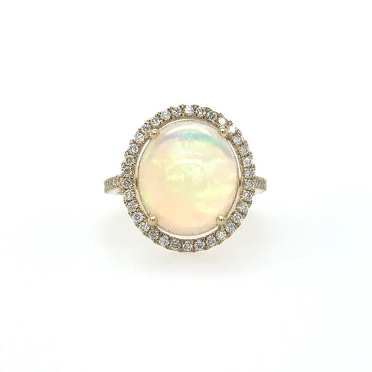 14KT YELLOW GOLD OPAL RING WITH DIAMONDS
