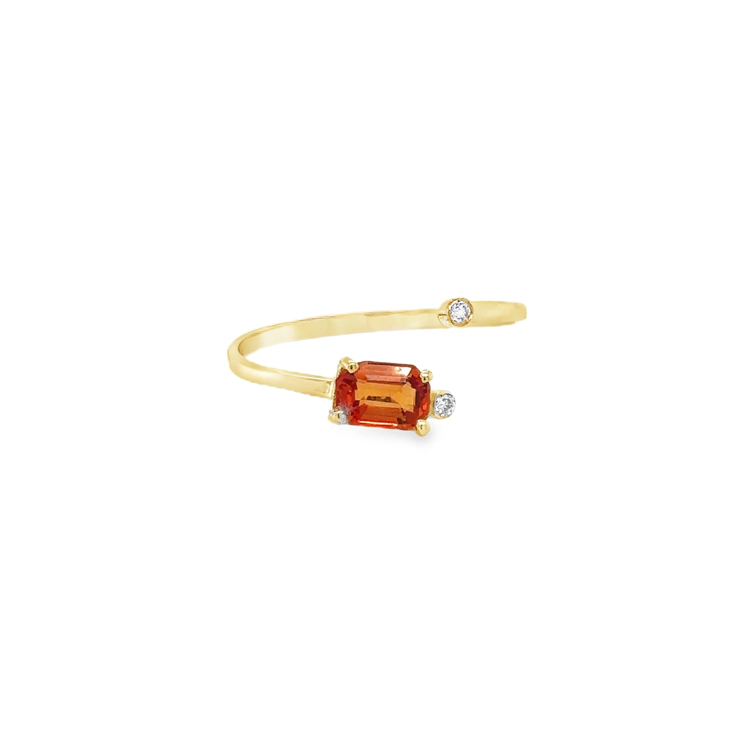 14KT YELLOW GOLD ORANGE SAPPHIRE AND DIAMOND RING
