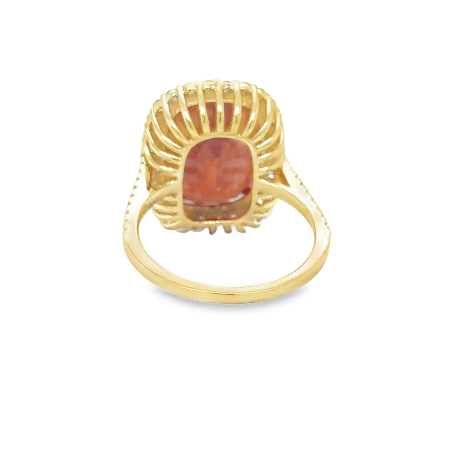 14KT YELLOW GOLD ORANGE SAPPHIRE AND DIAMONDS RING