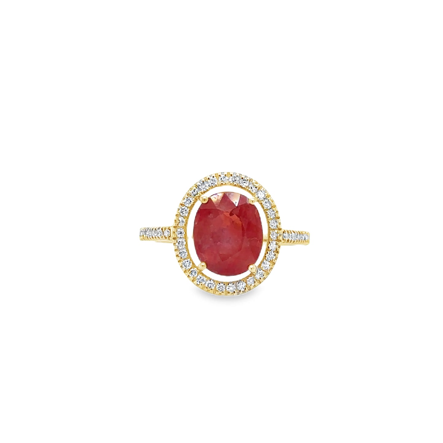14KT YELLOW GOLD ORANGE SAPPHIRE AND DIAMONDS RING