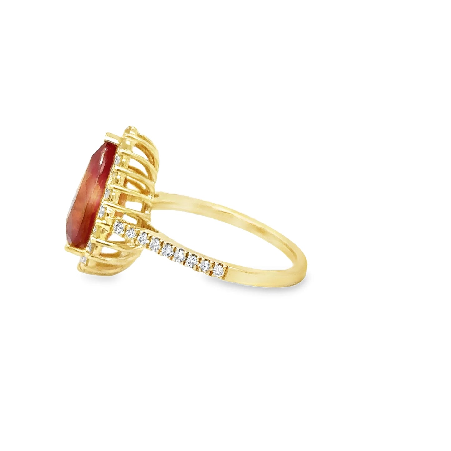 14KT YELLOW GOLD ORANGE SAPPHIRE AND DIAMONDS RING