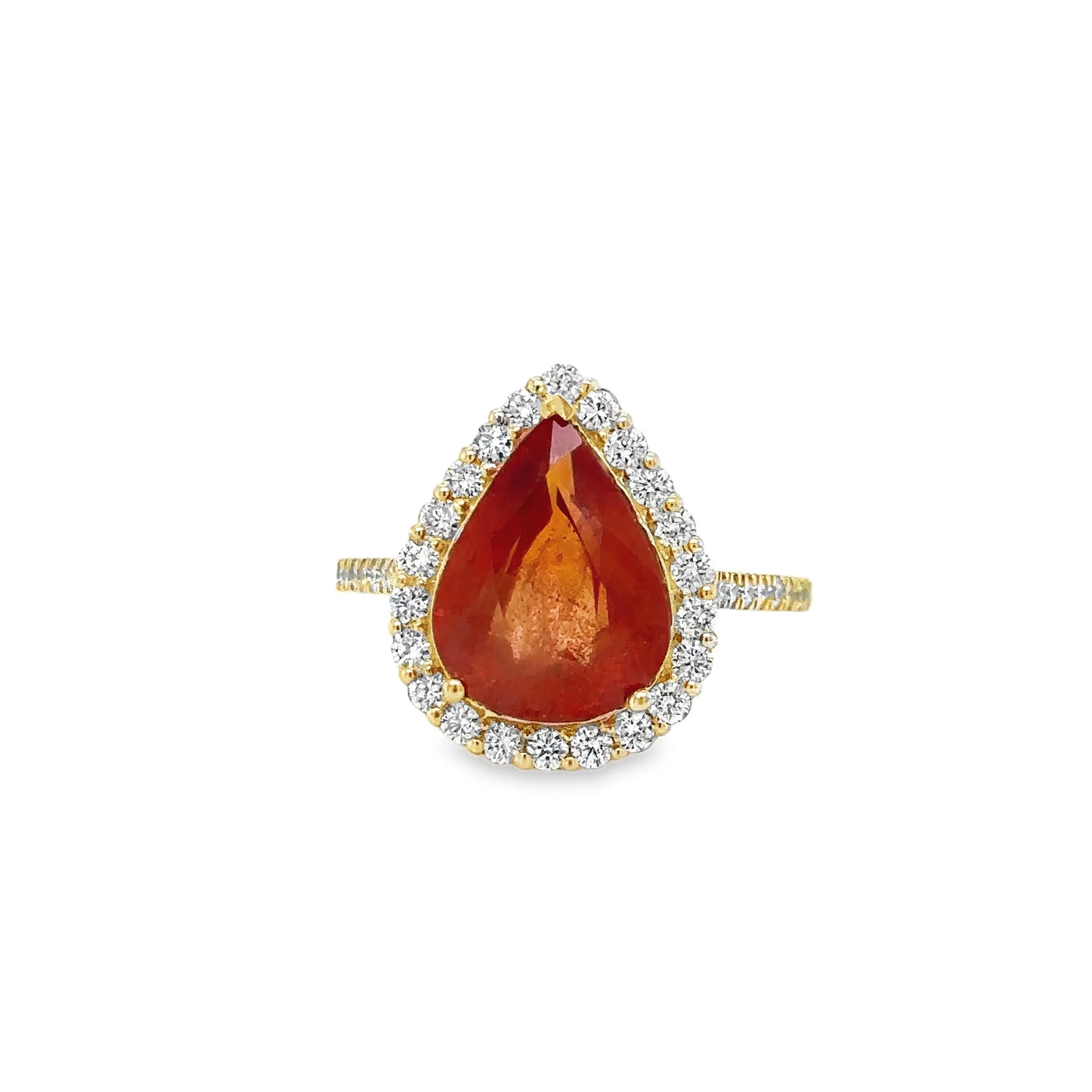 14KT YELLOW GOLD ORANGE SAPPHIRE AND DIAMONDS RING