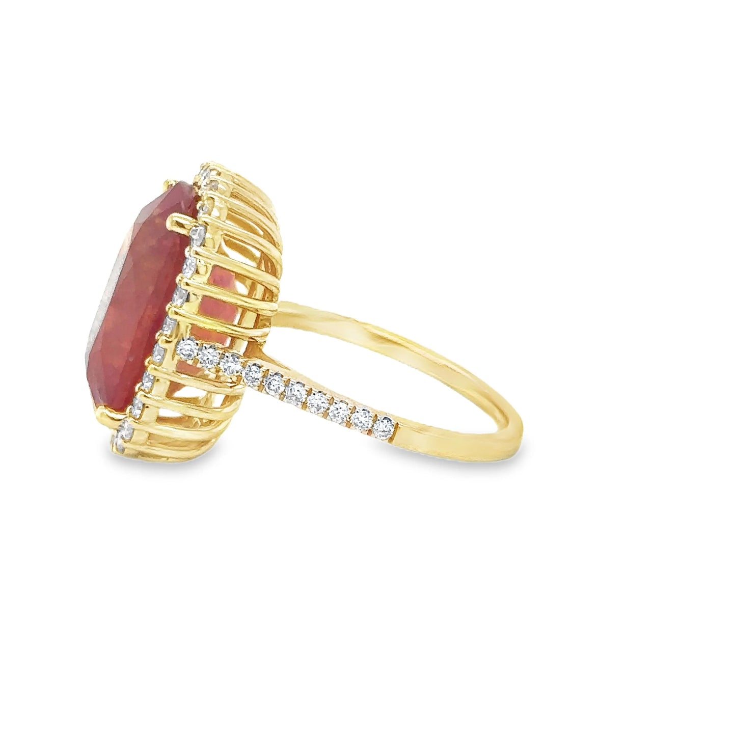 14KT YELLOW GOLD ORANGE SAPPHIRE AND DIAMONDS RING