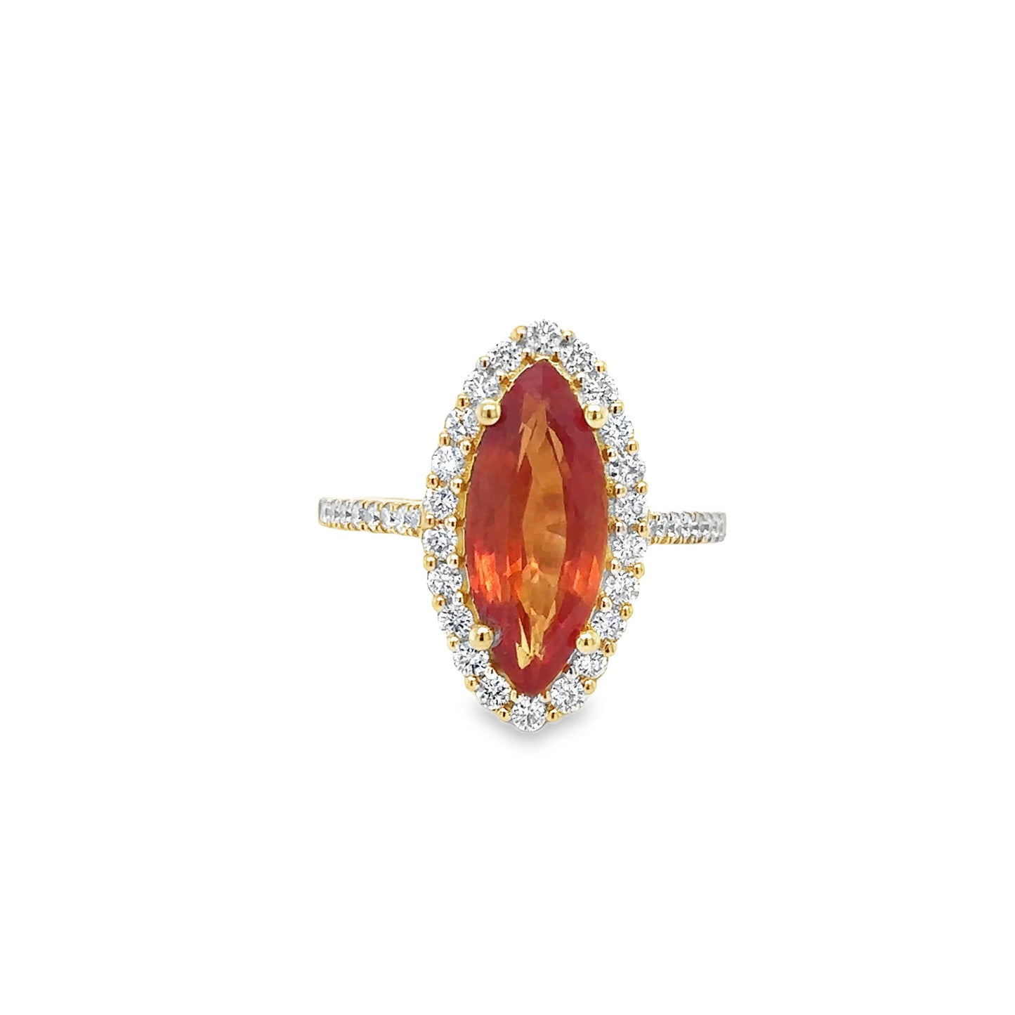 14KT YELLOW GOLD ORANGE SAPPHIRE AND DIAMONDS RING