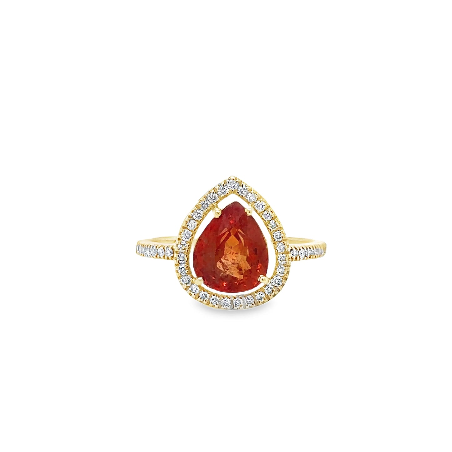 14KT YELLOW GOLD ORANGE SAPPHIRE AND DIAMONDS RING