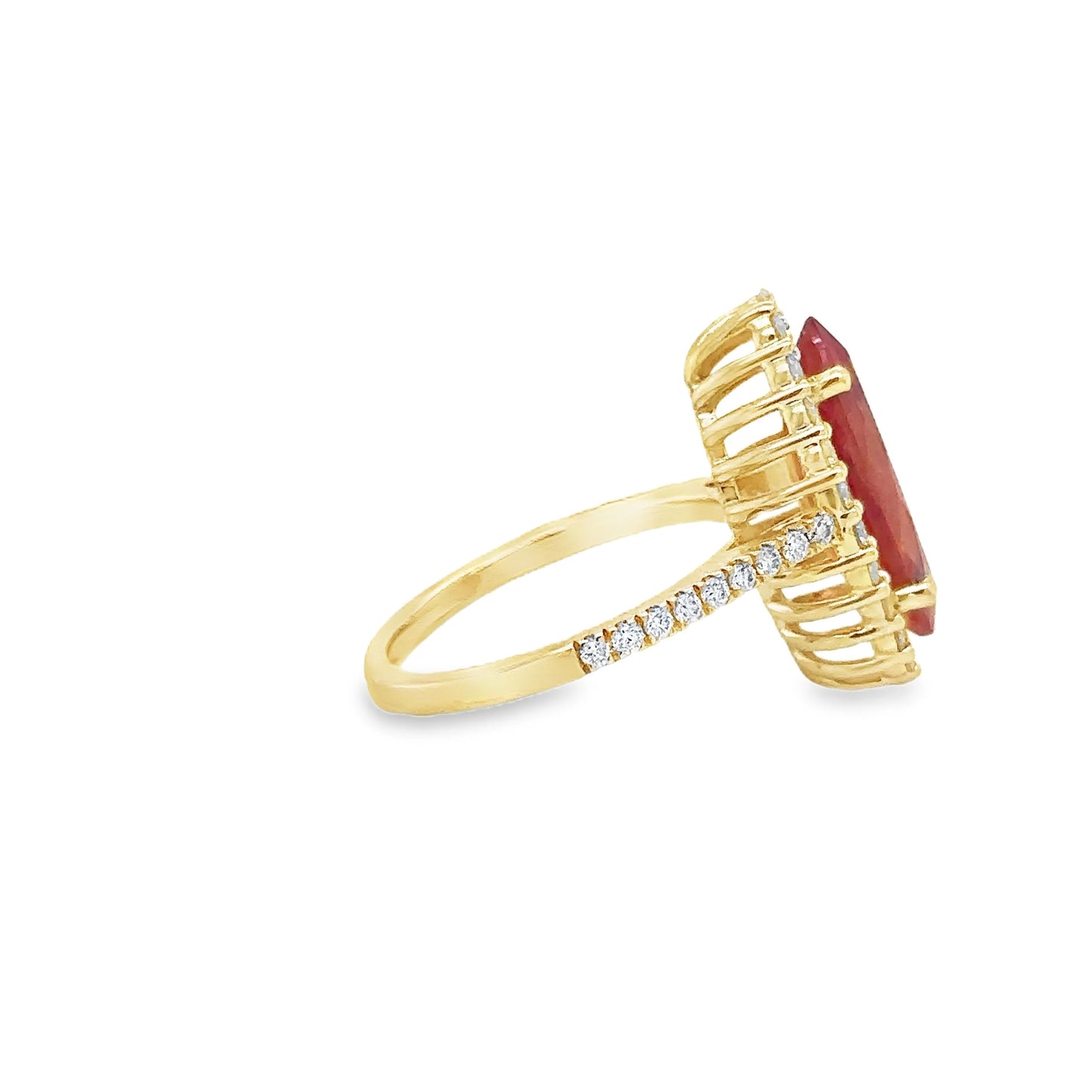 14KT YELLOW GOLD ORANGE SAPPHIRE AND DIAMONDS RING