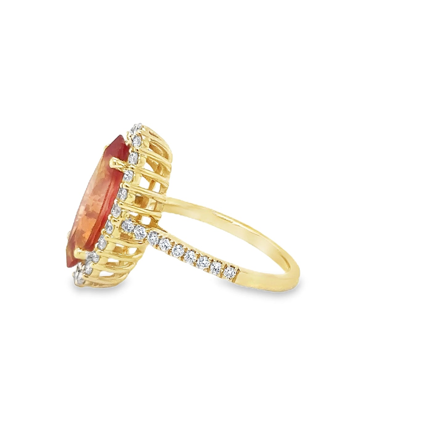14KT YELLOW GOLD ORANGE SAPPHIRE AND DIAMONDS RING